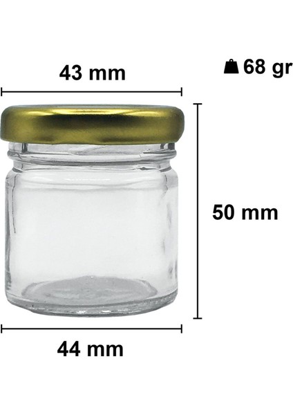 Mini Cam Kavanoz 40ml, Numune, Şekerlik, Düğün ve Kına İçin, Beyaz Renk