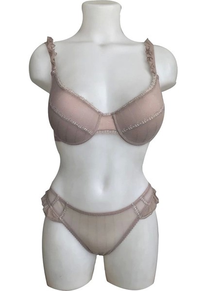 Night Flight Destekli Fırfırlı Sütyen Takımı Vizon Renk Kod 2137