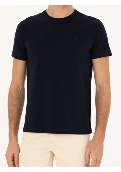 Erkek Lacivert Slim Fit Bisiklet Yaka Basic T-Shirt 50284773-VR033