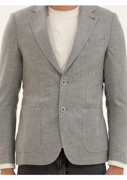 Erkek Gri Slim Fit Kaşmir Ceket 50284775-VR024