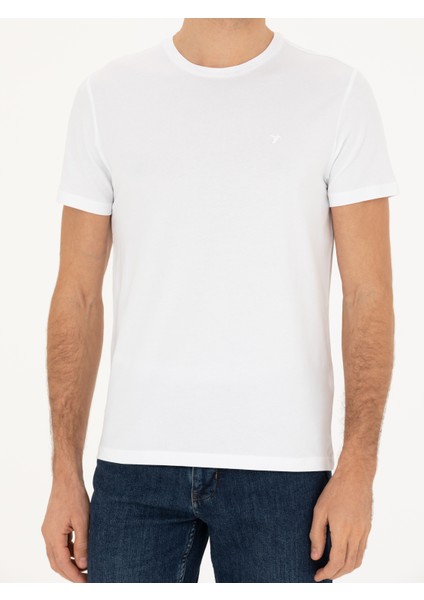 Erkek Beyaz Slim Fit Bisiklet Yaka T-shirt 50284773-VR013