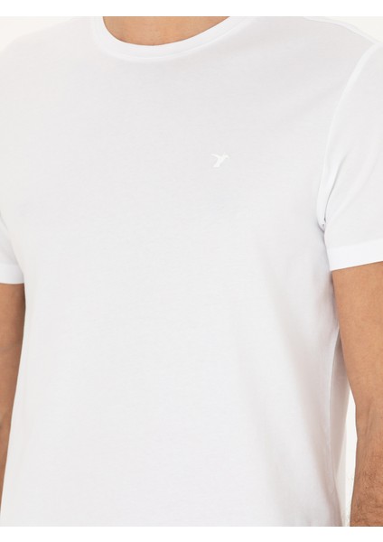 Erkek Beyaz Slim Fit Bisiklet Yaka T-shirt 50284773-VR013