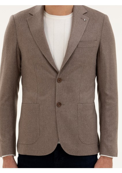 Erkek Açık Kahverengi Slim Fit Kaşmir Ceket 50284775-VR002