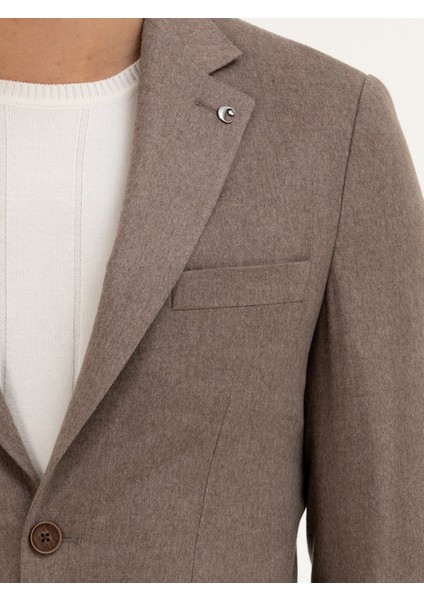 Erkek Açık Kahverengi Slim Fit Kaşmir Ceket 50284775-VR002
