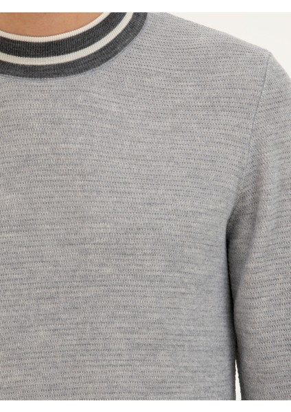 Erkek Açık Gri Slim Fit Bisiklet Yaka Triko Kazak 50271634-VR001