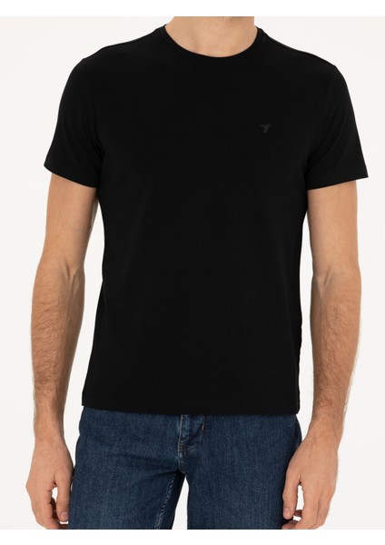 Erkek Siyah Slim Fit Bisiklet Yaka Basic T-Shirt 50284773-VR046