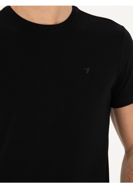 Erkek Siyah Slim Fit Bisiklet Yaka Basic T-Shirt 50284773-VR046