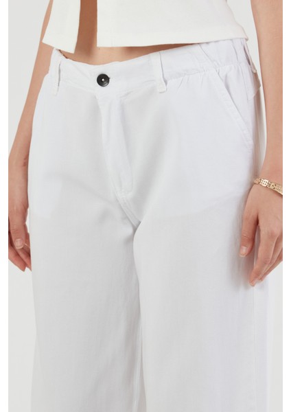 Beli Lastikli Düğmeli Tencel Kumaş Pantolon