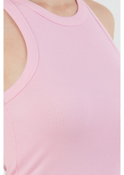 Basic Fitilli Halter Yaka Yırtmaçlı Elbise
