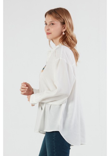 Ayıcık Nakışlı Uzun Kollu Oversize Modal Gömlek