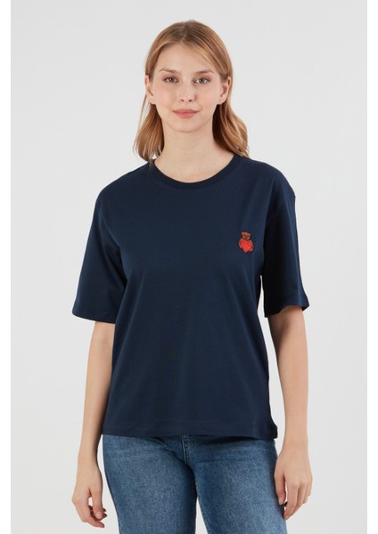 Ayıcık Nakışlı Bisiklet Yaka Tişört fiyatları