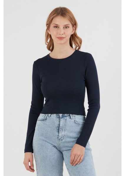 Basic Bisiklet Yaka Uzun Kollu Crop Body