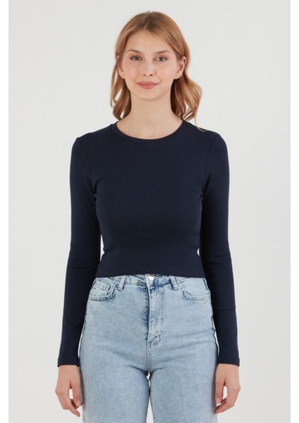 Basic Bisiklet Yaka Uzun Kollu Crop Body