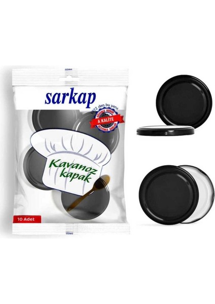 10 Adet Siyah Metal Kavanoz Kapağı, 82mm, 1L, Paketli, Temiz ve Şık Tasarım