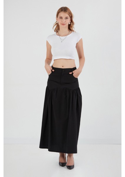 Düğmeli Cepli Terikoton Etek