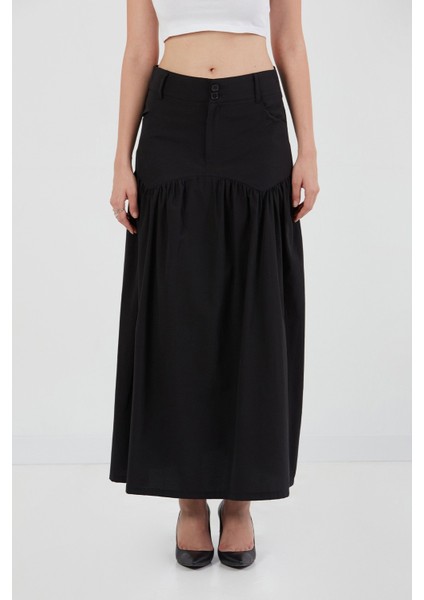 Düğmeli Cepli Terikoton Etek