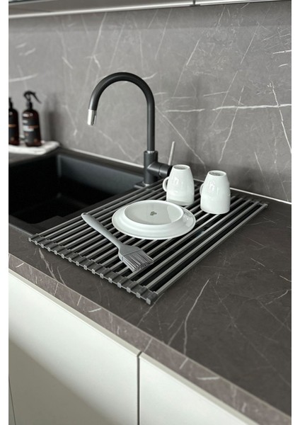 Katlanabilir lavabo üstü mutfak rafı, şık ve pratik gri tasarım, 32x58 cm fiyatları