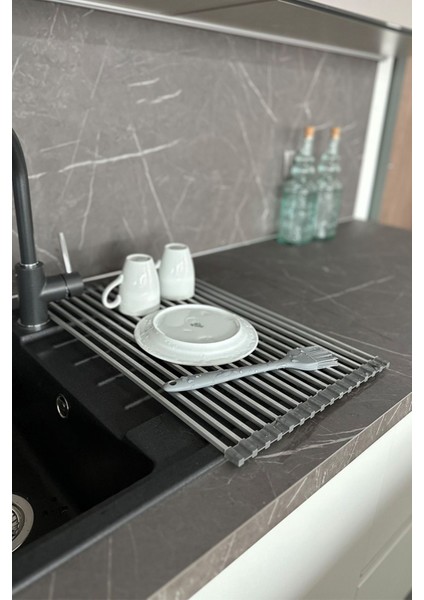 Katlanabilir lavabo üstü mutfak rafı, şık ve pratik gri tasarım, 32x58 cm fırsatları