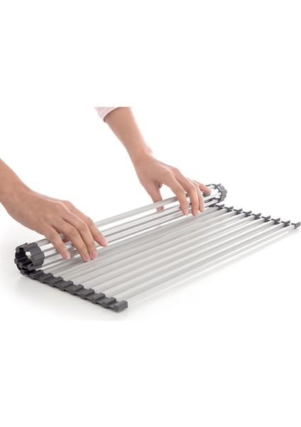 Katlanabilir lavabo üstü mutfak rafı, şık ve pratik gri tasarım, 32x58 cm