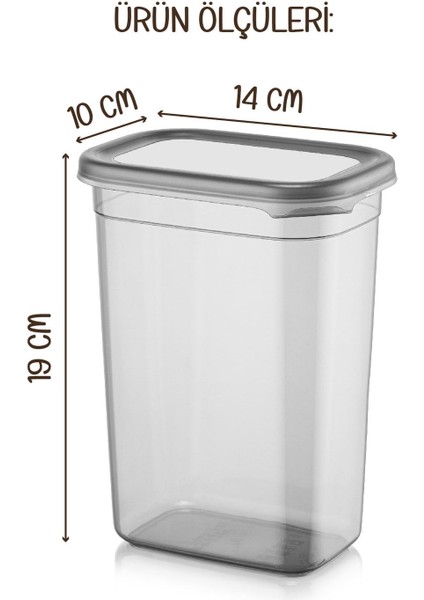 1500 ml 2'li dikdörtgen saklama kabı seti, antrasit renk, dayanıklı plastik