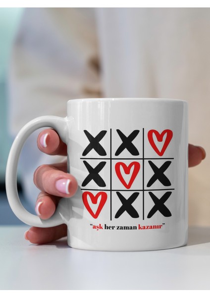 Kupa Bardak - Xox Aşk Her Zaman Kazanır Desenli Kupa Bardak - Hediyelik Kupa Bardak