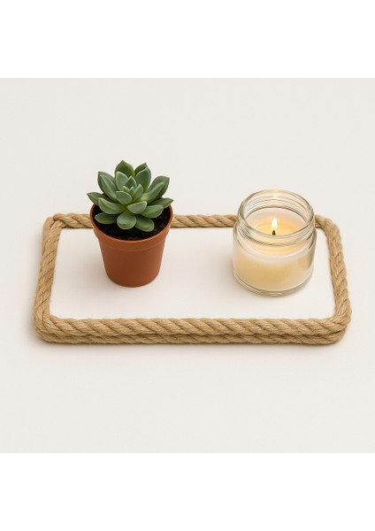 Rustik Hasır Detaylı Mdf Dekoratif Altlık – El Yapımı – Doğal Jüt Kenarlı 20X8 cm