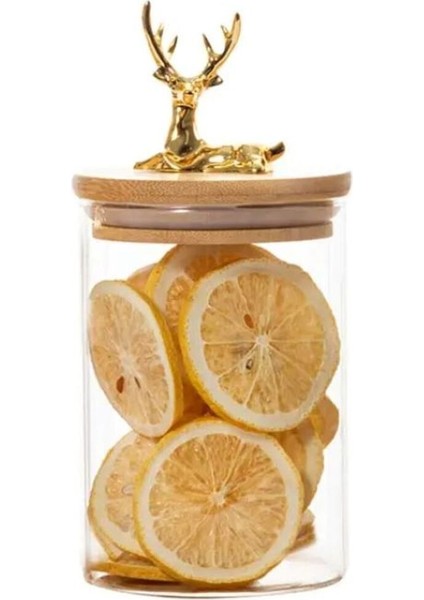 Geyikli şeffaf cam saklama kavanozu, bambu kapak, hava geçirmez, orta boy, 750 ml