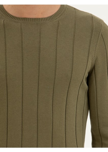 Erkek Haki Regular Fit Pamuk Karışımlı Bisiklet Yaka Triko Kazak 50279607-VR027