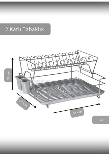 2 Katlı Çelik Bulaşıklık Sepeti, Kurutmalık, Gri, BPA Free, 47x23 cm fiyatları