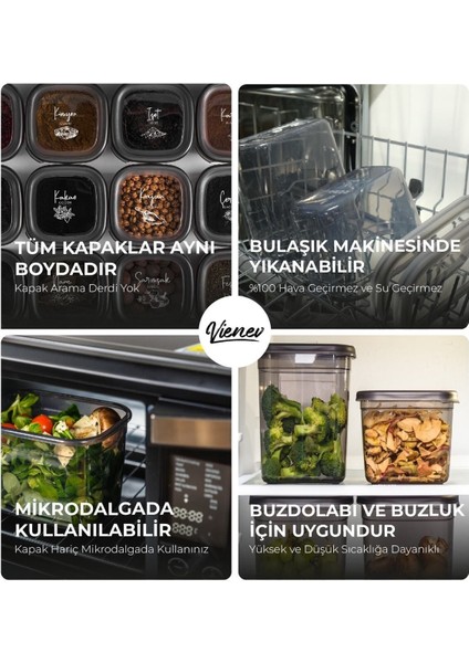 6'lı set, 1,75 Litre, gri, plastik saklama kabı, serigrafi etiketli