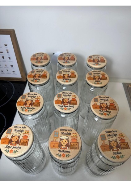 12'li Ahşap Kapaklı Cam Kavanoz Seti, 1500 ml, Büyük Boy, Bakliyat ve Erzak Saklama