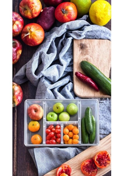Şeffaf 5 Bölmeli Çok Amaçlı Saklama Kabı, Sebze Meyve Organizer, Plastik 249 ml