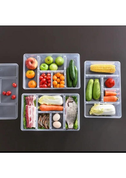 Şeffaf 5 Bölmeli Çok Amaçlı Saklama Kabı, Sebze Meyve Organizer, Plastik 249 ml