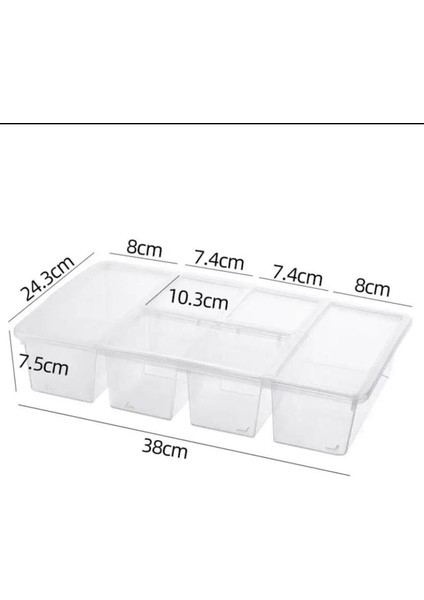 Şeffaf 5 Bölmeli Çok Amaçlı Saklama Kabı, Sebze Meyve Organizer, Plastik 249 ml