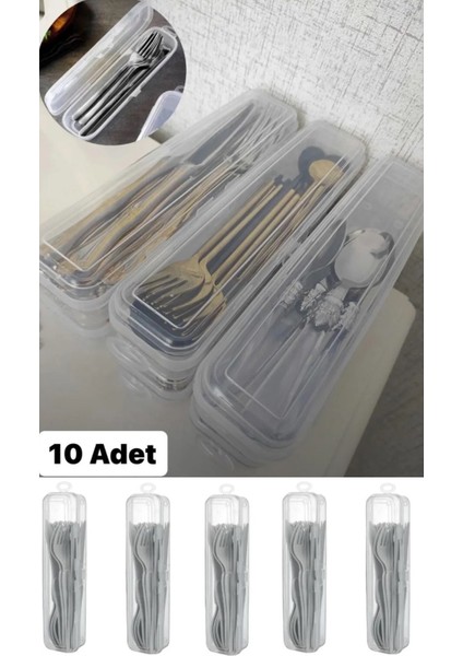 Şeffaf 10'lu Çatal Kaşık Bıçak Saklama Kutusu Seti, Plastik, Düzenleyici, Pratik, Hacim: 0-249 ml