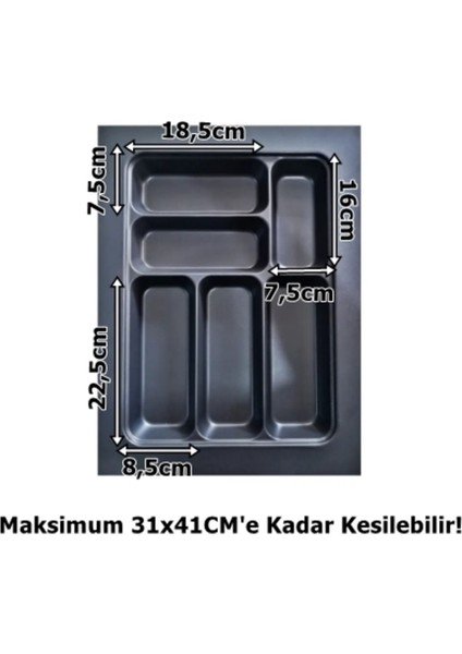 Antrasit 6 gözlü çekmece içi kaşıklık, ayarlanabilir, plastik, 37x49 cm fiyatları