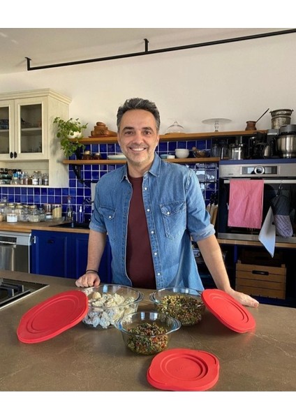 3'lü Kırmızı Kapaklı Cam Saklama Kabı Seti, dayanıklı ve şık mutfak gereçleri