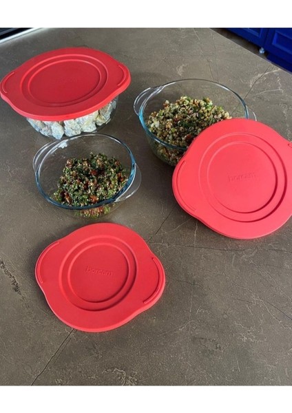 3'lü Kırmızı Kapaklı Cam Saklama Kabı Seti, dayanıklı ve şık mutfak gereçleri fiyatları