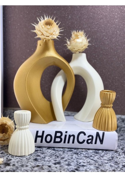 Sarmaşık Sevgili Vazo, Şamdan Mumluklu Set 22X16&17X14 Cubuk