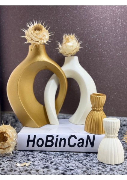 Sarmaşık Sevgili Vazo, Şamdan Mumluklu Set 22X16&17X14 Cubuk modelleri