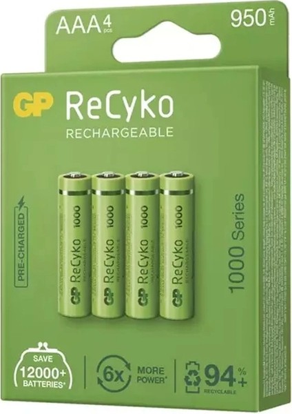 Gp Recyko 950 Mah Aaa Ince 4lü Şarjlı Kalem Pil GP100AAAHCE-2EB4 (GPRHC103E001)