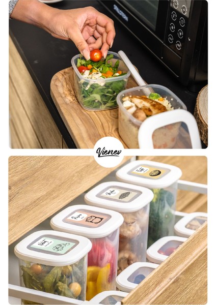 Renkli 12'li büyük boy plastik saklama kabı, 1,75 Litre, beyaz, etiketli, kare biçim