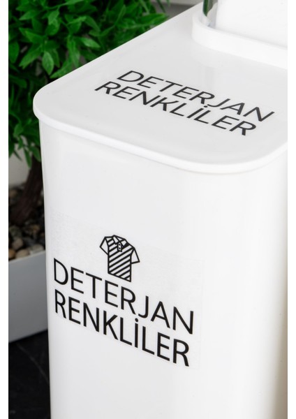 2'li Kendinden Ölçekli Deterjan Saklama Kabı Seti, 3000 ml, Beyaz, Renkli Etiketli fiyatları