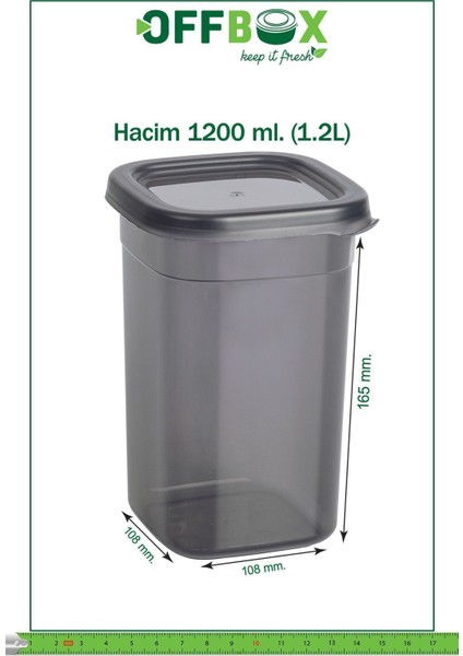 6’lı 12 Parça 1,2 Litre Kare Saklama Kabı Seti, 20 Etiket, Gri, Plastik