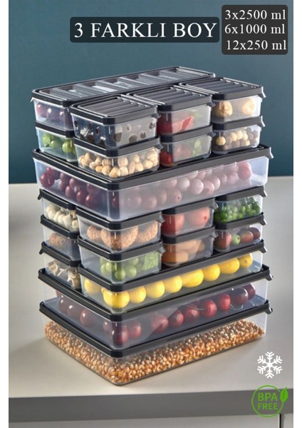 21 Parça Gıda Saklama Kabı Seti, Plastik, Antresit Renk, Piknik ve Kahvaltı için ideal fiyatları