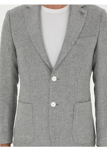 Erkek Açık Gri Slim Fit Yün Keten Karışımlı Ceket 50284659-VR001