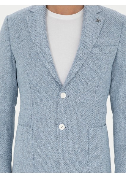 Erkek Açık Mavi Slim Fit Keten Karışımlı Ceket 50284659-VR003