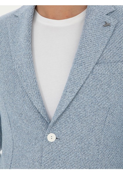 Erkek Açık Mavi Slim Fit Keten Karışımlı Ceket 50284659-VR003