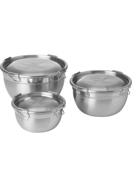 Paslanmaz Çelik Saklama Kabı Seti, 3'lü, Metalik Gri, Sağlam ve şık tasarım