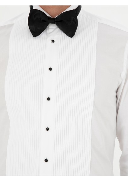 Erkek Beyaz Slim Fit Manşetli Pamuk Karışımlı Smokin Gömlek 50287297-VR013